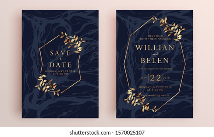 Beautiful set of wedding card templates. Gold collection of geometrical polyhedron, art deco style for wedding invitation, luxury templates, decorative patterns.