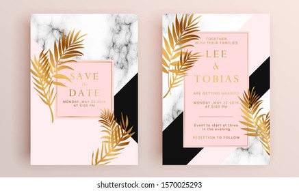 Beautiful set of wedding card templates. Gold collection of geometrical polyhedron, art deco style for wedding invitation, luxury templates, decorative patterns.