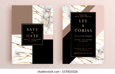 Beautiful set of wedding card templates. Gold collection of geometrical polyhedron, art deco style for wedding invitation, luxury templates, decorative patterns.