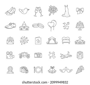 Beautiful set of wedding icons -thin line style vector collection