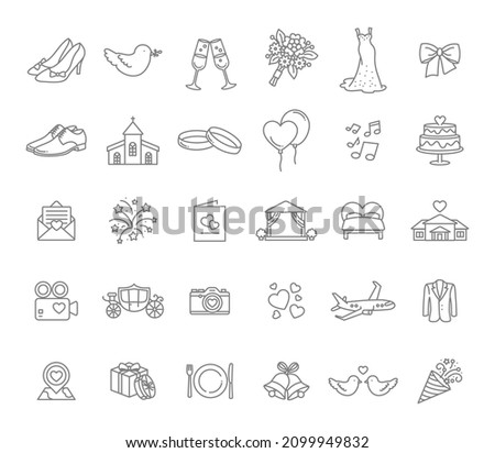 Beautiful set of wedding icons -thin line style vector collection