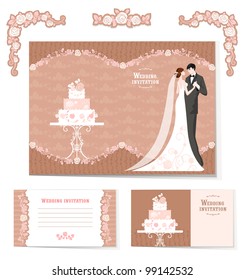 Beautiful set of wedding invitations and design elements with space for text