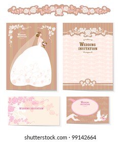  Beautiful set of wedding invitations and design elements with space for text