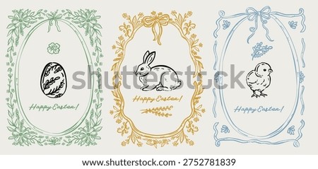 Beautiful Set Of Whimsical Hand Drawn Easter frames, vector hand-drawn illustration