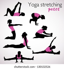 Beautiful set of yoga poses silhouettes for stretching