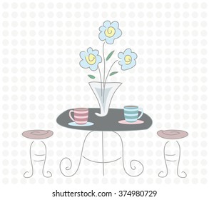 Beautiful setup with outdoor or indoor furniture and cups of tea