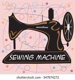 beautiful sewing machine with curl and dots vector illustration