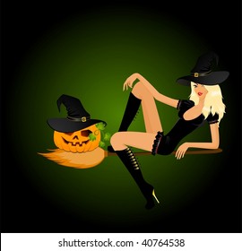 beautiful sexual witch and pumpkin