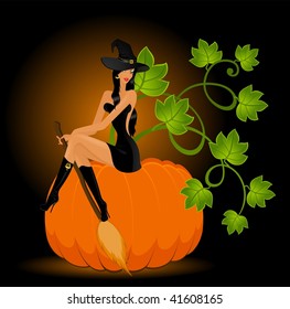 beautiful sexual witch and pumpkin