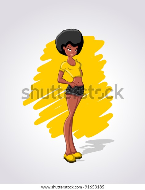 Beautiful sexy afro hair cartoon black woman