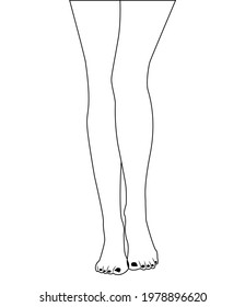 Beautiful Sexy Bare Legs Of Woman Silhouette Outline Drawing Vector Illustration. Close Up Of Woman's Bare Legs Linear Sketch. Elegant Crossed Long Bare Shapely Female Legs With Lifting Feet Line Icon