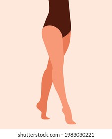 Beautiful Sexy Bare Legs Of Woman. Girl Walking With Her Bare Legs Vector Illustration. Woman Standing On Tiptoes Isolated On Background. Elegant Crossed Long Shapely Female Bare Legs Or Feet Cartoon
