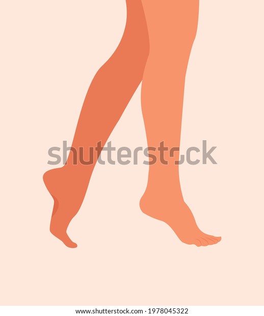 Beautiful Sexy Bare Legs Of Woman Girl Walking With Her Bare Legs Vector Illustration Close Up 