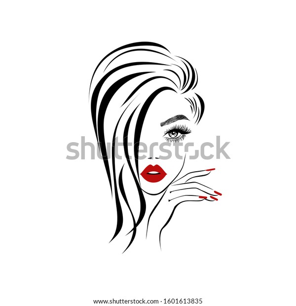 Beautiful Sexy Face Red Lips Hand Stock Vector Royalty Free