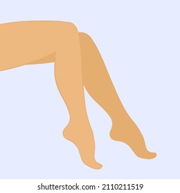 Beautiful Sexy Female Bare Legs And Hand Flat Vector Illustration. Close Up Of Woman's Bare Legs Isolated On White Background. Elegant Crossed Long Bare Shapely Female Legs With Her Hand Cartoon Style