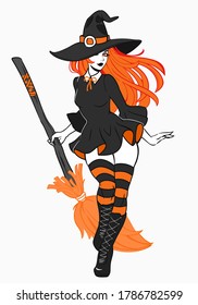 Beautiful Sexy Witch With A Broom