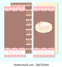 Beautiful shabby chic wedding invitations. Vector illustration