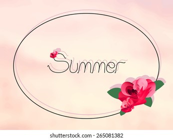 Beautiful shaded oval frame for summertime with fresh tender flowers. I used early morning sky as background