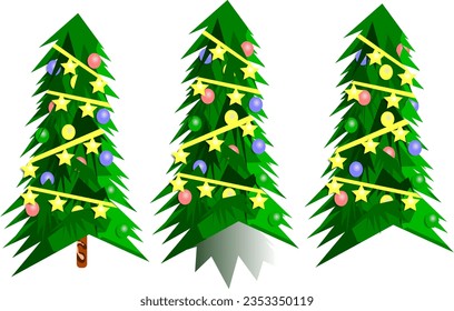 beautiful shady fir tree for christmas decorated with colorful lights and golden ribbons and golden stars