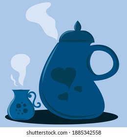 Beautiful shaped teapot and cup. Vector illustration for any purpose.