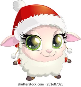 beautiful sheep with big eyes on white background