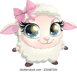 beautiful sheep with big eyes on white background