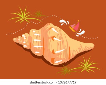 beautiful shell on the beach, vector illustration of a conch shell
