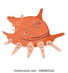 Beautiful shell from the seabed isolated on a white background for design. Lonely simple stock vector illustration with armor of a mollusk or snail as a concept of animals in the ocean