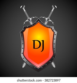 Beautiful shield with two swords fighting