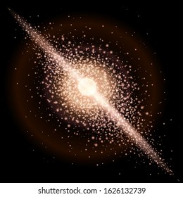 Beautiful shining galaxy star burst with flying gold shards. EPS 10