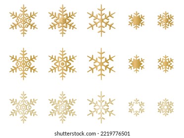 Bonito conjunto de iconos de copos de nieve dorados y brillantes