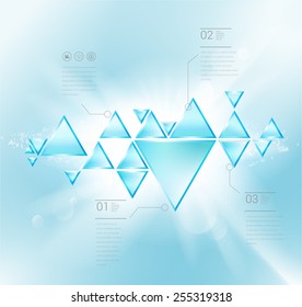 Beautiful Shining Triangles on a Blue Sky Abstract Presentation Chart Vector Concept Infographic Page Layout Graphics Elements. 