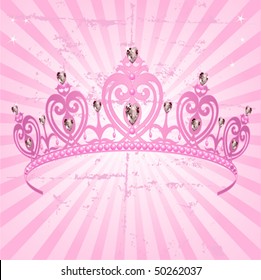 Beautiful shining true princess crown on radial grange background