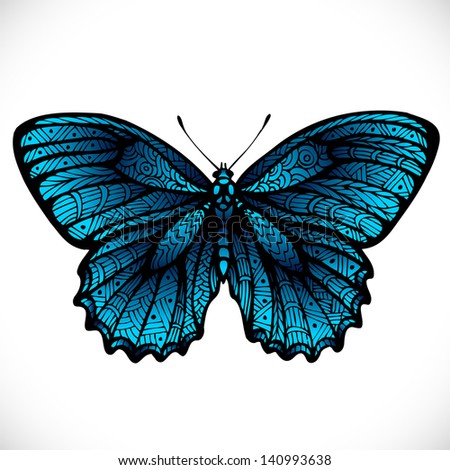 Beautiful shiny blue butterfly, vector