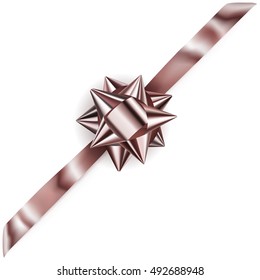 Beautiful shiny bow with diagonally ribbon with shadow