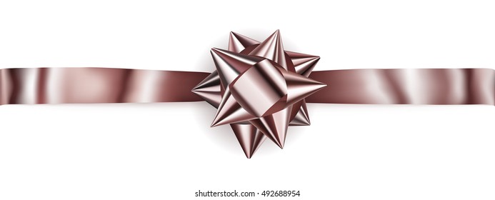 Beautiful shiny bow with horizontal ribbon with shadow