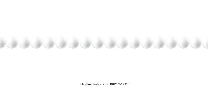 Beautiful shiny chain from glass silver beads or jewelry pearl. Seamless design element for decoration. Realistic 3d vector illustration isolated on white.