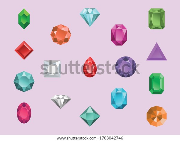 Beautiful Shiny Colorful\
Gemstones Vector Icons Gems Jewels  Diamonds ruby emerald topaz\
sapphire precious stones Colors red pink blue green orange white\
turquoise purple 