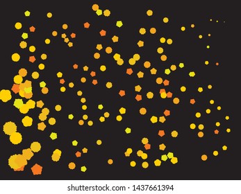 Beautiful shiny falling crackers. Fresh element of your design. Vector illustration flyer. Gold colored abstract confetti festive happy chaotic decor.