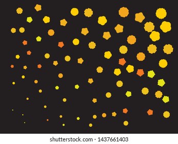 Beautiful shiny falling crackers. Geometric element of your design. Vector illustration backdrop. Gold colored abstract confetti festive happy chaotic decor.