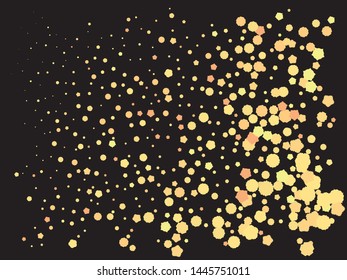 Beautiful shiny falling crackers. Graphic element of your design. Vector illustration surprise. Gold colored abstract confetti festive happy chaotic decor.