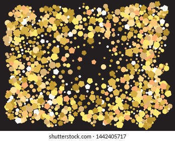 Beautiful shiny falling crackers. Vector illustration effect. Stylish element of your design. Gold colored abstract confetti festive happy chaotic decor.