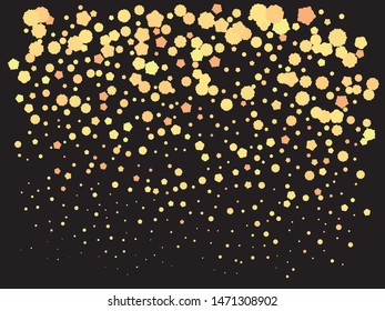 Beautiful shiny falling crackers. Vector illustration art. Random element of your design. Gold colored abstract confetti festive happy chaotic decor.
