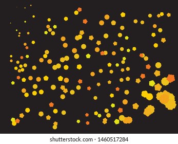 Beautiful shiny falling crackers. Vibrant element of your design. Vector illustration theme. Gold colored abstract confetti festive happy chaotic decor.