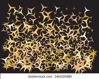 Beautiful shiny falling stars. Random glitter design's elements. Vector illustration concept. Gold colored geometric confetti festive happy chaotic decor.