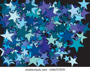 Beautiful shiny falling stars. Vector illustration backdrop. Stylish glitter design's elements. Blue colored geometric confetti festive happy chaotic decor.