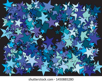 Beautiful shiny falling stars. Vector illustration concept. Fashionable glitter design's elements. Blue colored geometric confetti festive happy chaotic decor.