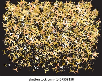 Beautiful shiny falling stars. Vector illustration object. Unusual glitter design's elements. Gold colored geometric confetti festive happy chaotic decor.