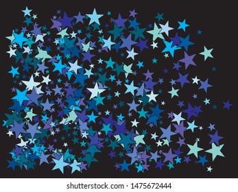 Beautiful shiny falling stars. Vector illustration concept. Decorative glitter design's elements. Blue colored geometric confetti festive happy chaotic decor.