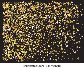 Beautiful shiny falling triangles. Magic design's elements. Vector illustration object. Gold colored geometric confetti festive happy chaotic decor.